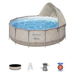 Каркасный бассейн Bestway Steel Pro MAX 396х107 см + фильтр-насос 2006 л/ч, лестница, тент, навес от солнца (561FY BW)