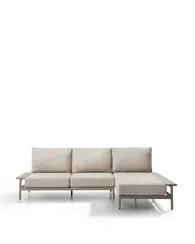 Уличный диван Vathi из бежевого алюминия с шезлонгом справа, 250 x 159 см