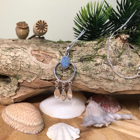 Подвеска ЛОВЕЦ СНОВ с цепочкой, серебро/опал