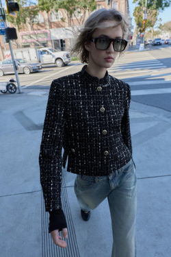 ZARA БЛЕЙЗЕР ИЗ РЕЛЬЕФНОЙ ТКАНИ С МЕТАЛЛИЗИРОВАННОЙ НИТЬЮ, ЧЕРНЫЙ/ЭКРЮ