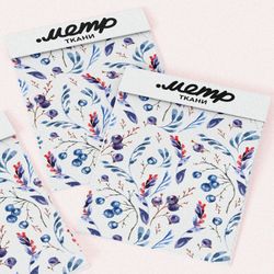 Ткань интерлок листья с голубикой