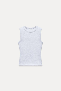 ZARA ТОП В РУБЧИК, СЕРЫЙ С МЕЛАНЖЕВЫМ ЭФФЕКТОМ