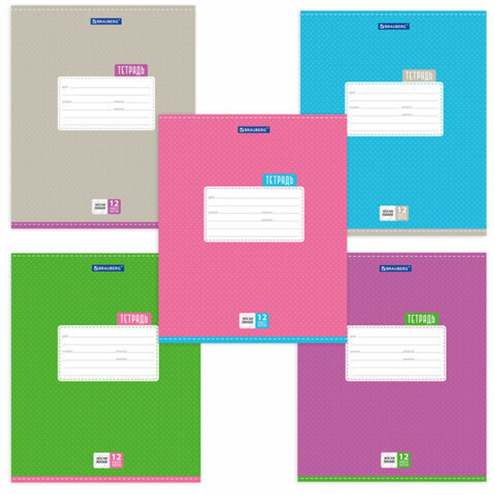 Тетрадь 12 л. BRAUBERG, косая линия, обложка картон, ТОЧКИ, 103033, 5шт
