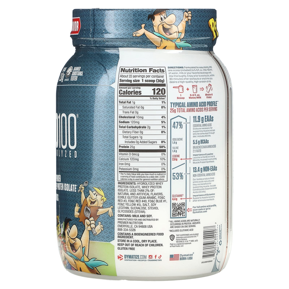 Dymatize, ISO100®, гидролизованный, 100% изолят сывороточного протеина, фруктовый вкус, 610 г (1,34 фунта)