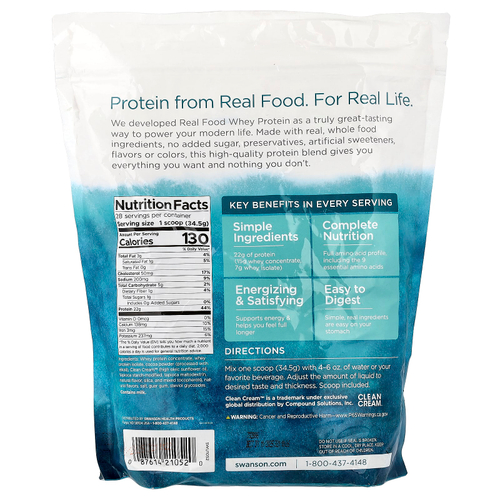 Swanson, Real Food Whey, сывороточный протеин, со вкусом шоколадного мороженого, 966 г (2,1 фунта)