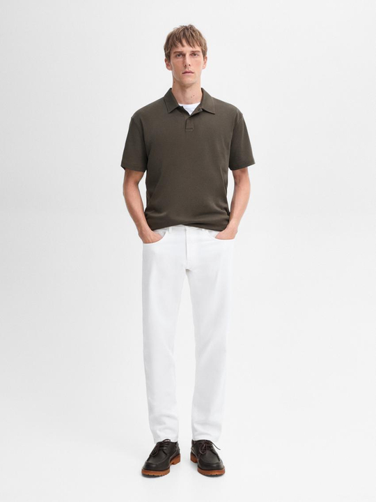 Massimo Dutti Хлопковая футболка-поло с короткими рукавами, зеленый