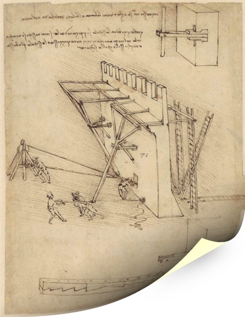 Штурмовой механизм. Рисунок, Леонардо да Винчи, картина (репродукция) Настене.рф