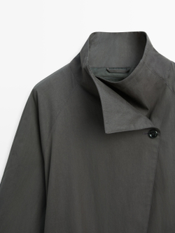 Massimo Dutti Короткий тренч из смесового хлопка с поясом, средне-синий