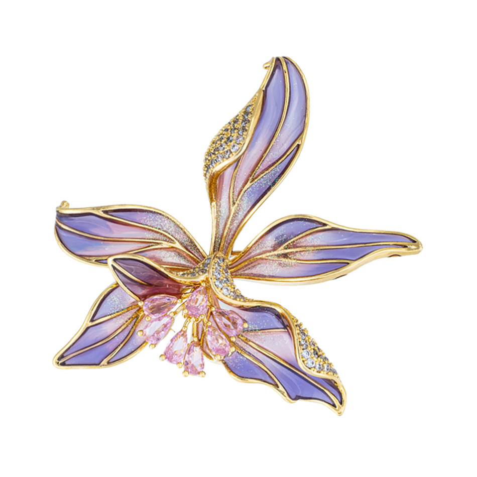 Брошь Fiore Luna Ирис циркон + эмаль с ручной росписью XR12394A4 V/G