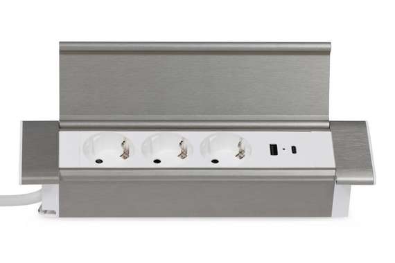 Блок розеток с откидной крышкой (3 розетки, USB-A, USB-C) G4103Q-2AC.N Серебро/Белый 260*66*11