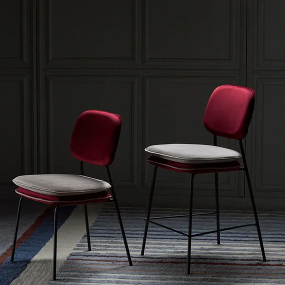 Стул с контрастным кантом Pea, велюр, бордовый/бежевый