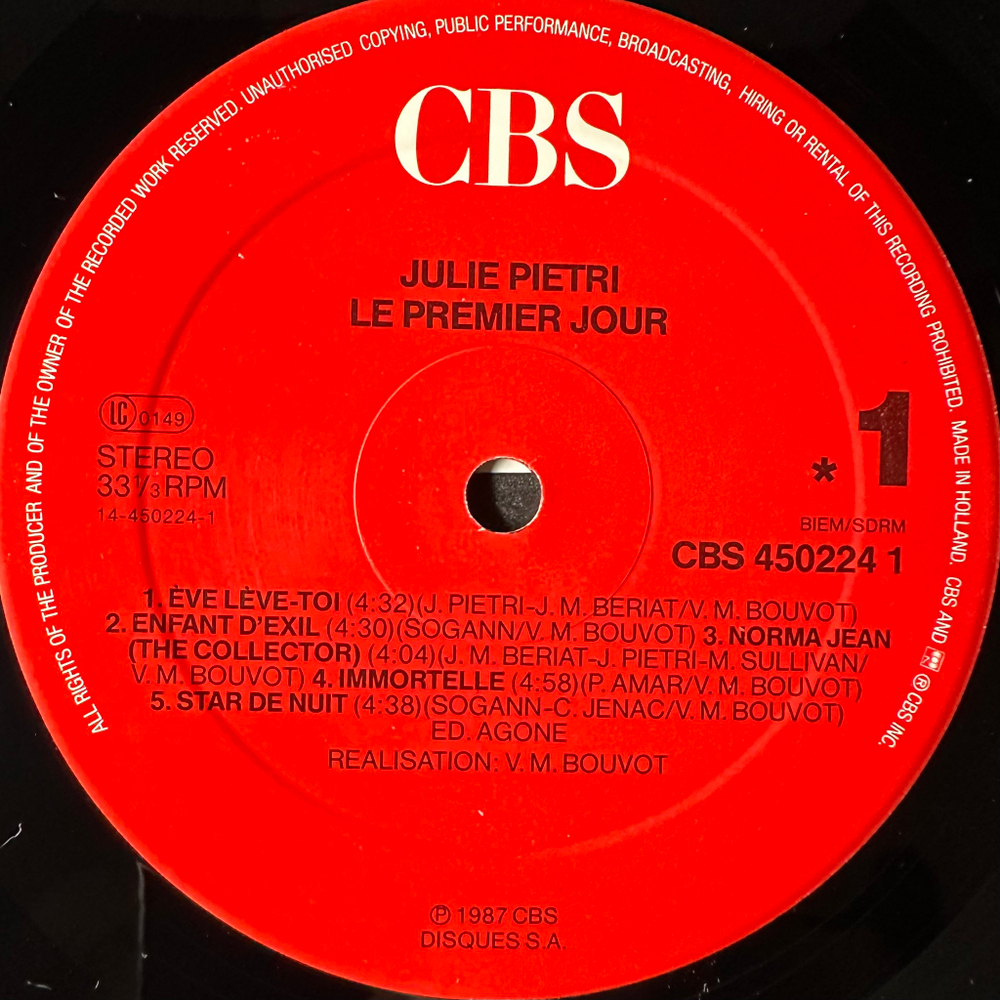 Julie Pietri ‎– Le Premier Jour (Голландия 1987г.)