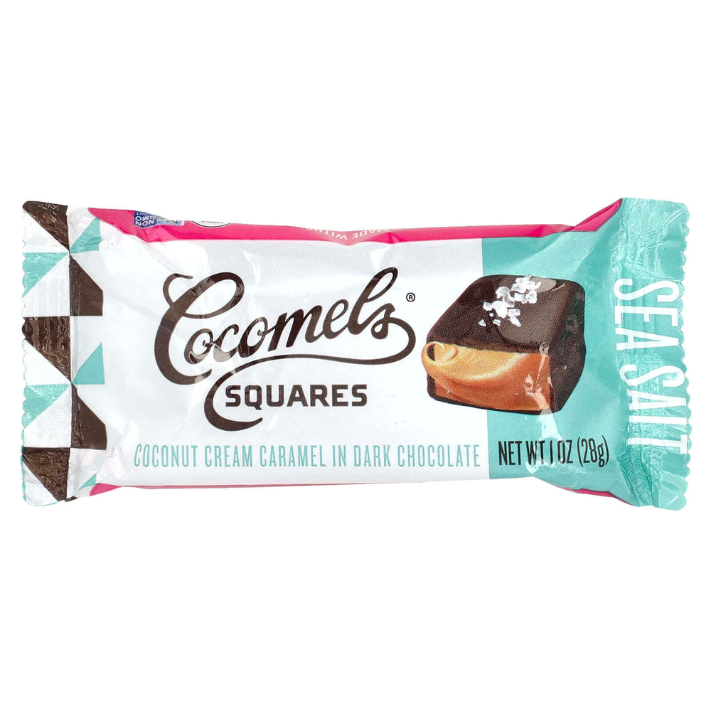 Cocomels, Squares, карамель с кокосовым кремом в 70% темном шоколаде, морская соль, 15 единиц по 28 г (1 унция)