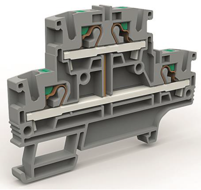 Двухярусная клемма с объединенными ярусами на 4 кв.мм синяя