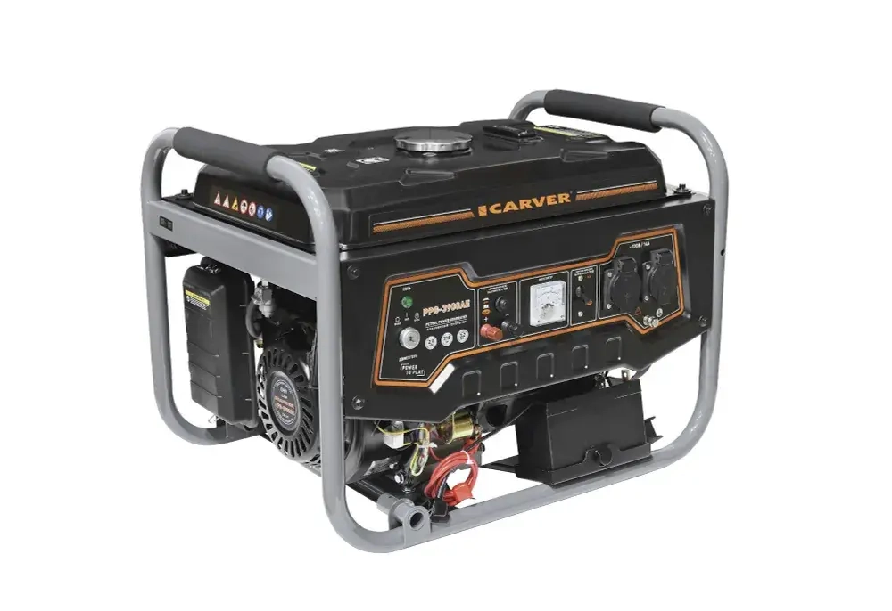 Генератор бензиновый CARVER PPG-3900AE (3,2 кВт, топливный бак 15 л, эл. стартер + АКБ) / бензогенератор / резервное питание