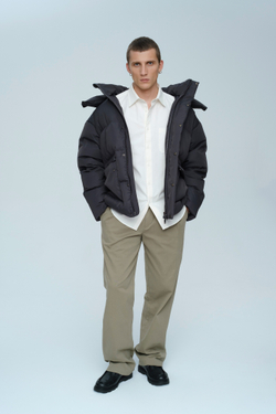 Пуховик удлиненный с капюшоном | graphite