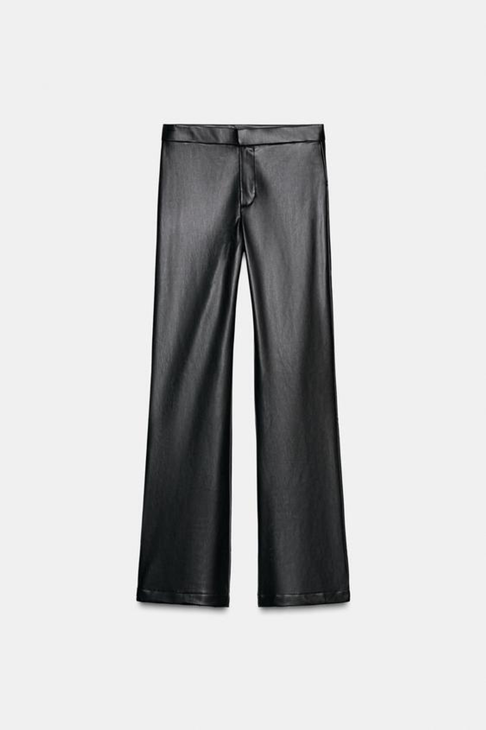 ZARA БРЮКИ FLARE ИЗ ИСКУССТВЕННОЙ КОЖИ, ЧЕРНЫЙ