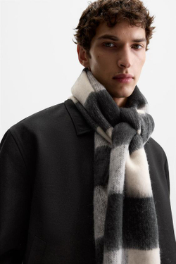 ZARA ШАРФ ИЗ РЕЛЬЕФНОЙ ТКАНИ В КЛЕТКУ, ЧЕРНЫЙ/БЕЛЫЙ