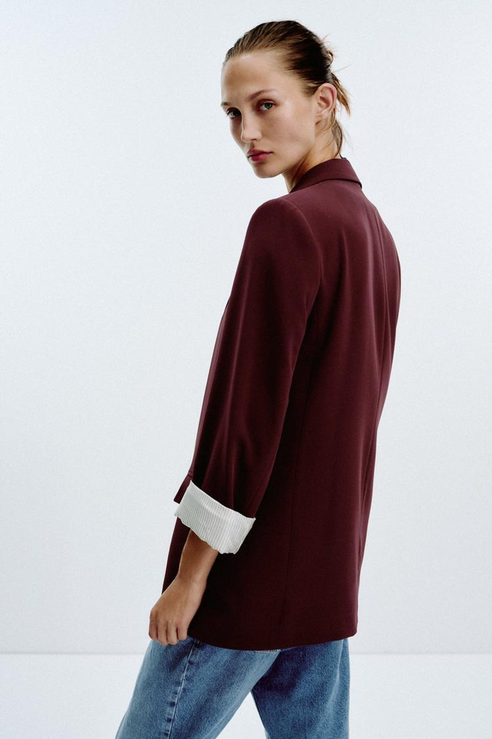 ZARA БЛЕЙЗЕР С МАНЖЕТАМИ С ПРИНТОМ, БОРДОВЫЙ