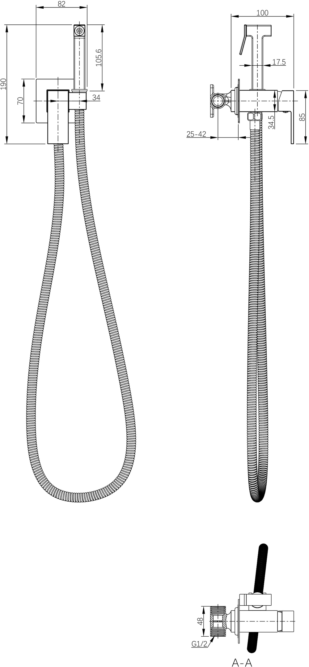 Гигиенический душ STWORKI Эстерсунд S35150GM со смесителем, С ВНУТРЕННЕЙ ЧАСТЬЮ, матовое золото