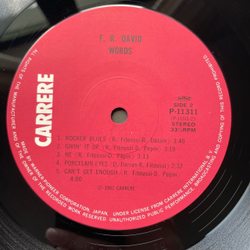 Винтажная виниловая пластинка LP F.R. David Words (Япония 1983) (Оби)