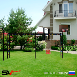Уличная шведская стенка Sv Sport рукоход х 2 с комплектом турник прямой У50433К (Со спинкой/Щит баскет/Кронш бокс)