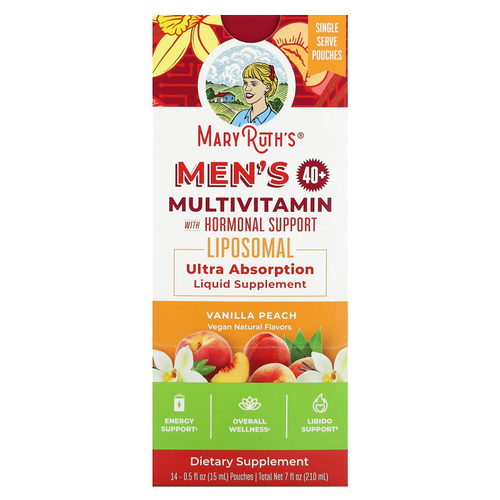 MaryRuth's, мультивитамины с гормональной поддержкой для мужчин от 40 лет, со вкусом ванили и персика, 14 пакетиков по 15 мл (0,5 жидк. унции)