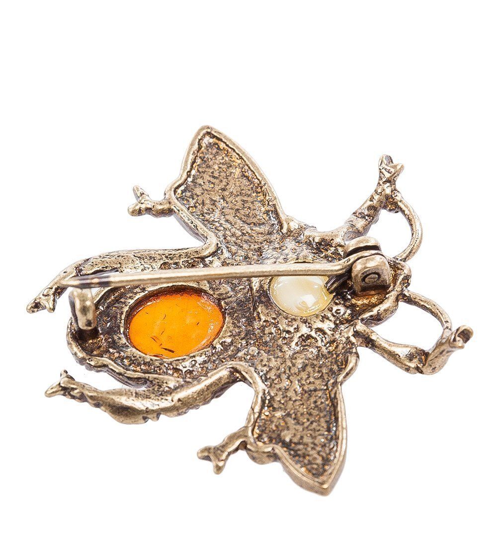 AM- 689 Брошь «Пчелка» (латунь, янтарь)