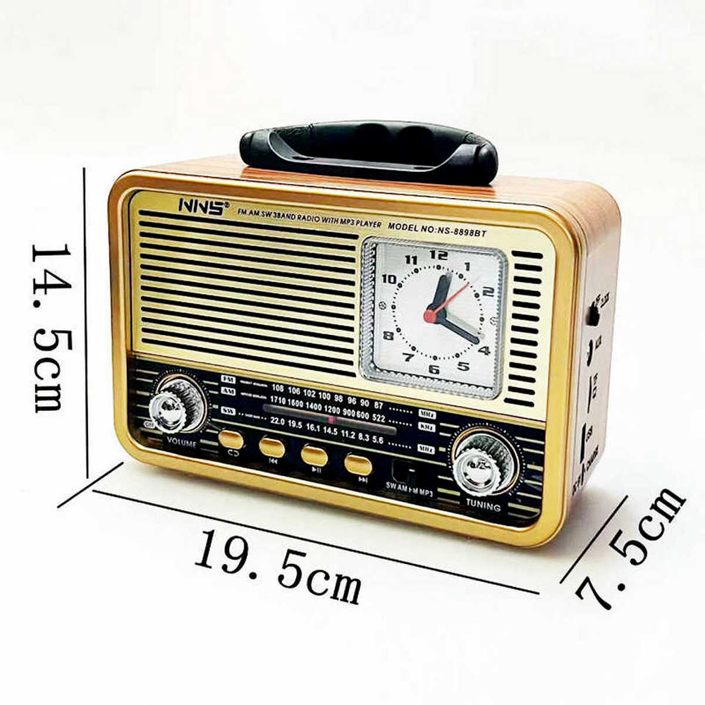 Радиоприемник в стиле ретро с часами +MP3 плеер, Bluetooth NS-8898BT