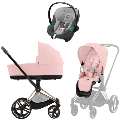Коляска 3 в 1 Cybex Priam IV Rosegold complete и автокресло Aton S2 i-Size Lava Grey Peach Pink