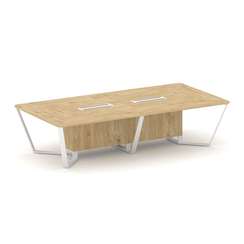 Steel Meet Стол переговорный прямоугольный KDK-PR.B.SP-12 Тиквуд Светлый/Металл Белый 3200*1600*750