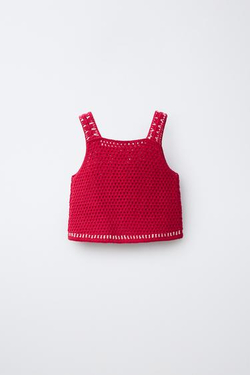 ZARA ВЯЗАНЫЙ ТОП С ВИШНЯМИ, КРАСНЫЙ