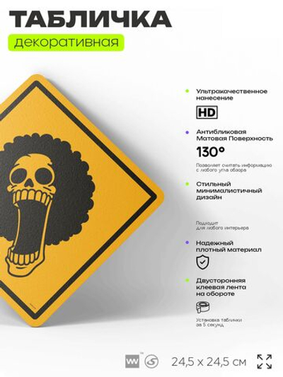 Табличка по аниме "Брук, One Piece" на дверь и стену, прикольная штука в подарок анимешнику, декоративный знак, 24,5х24,5 см, пластиковая, Айдентика Технолоджи
