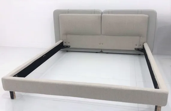 Кровать Tatlin Soft под матрас 180х200 см, серая экокожа и рогожка