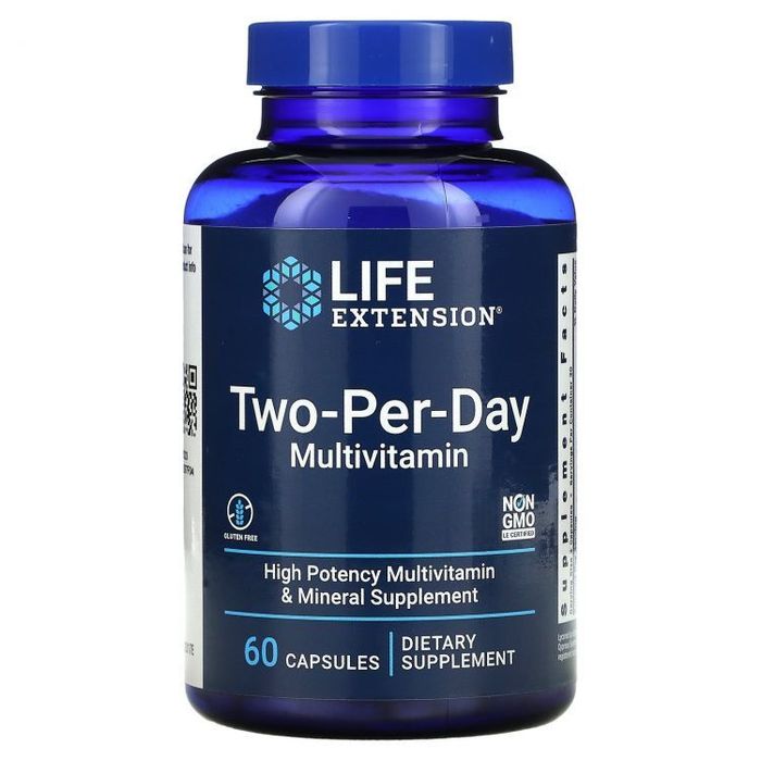 Мультивитамины для приема два раза в день, Two-Per-Day Multivitamin, Life Extension, 60 капсул