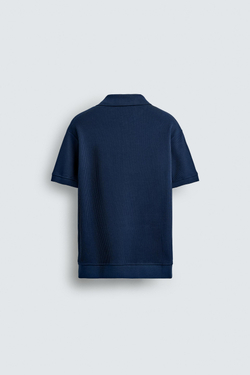 ZARA ПОЛО ИЗ РЕЛЬЕФНОЙ ТКАНИ, ЦВЕТ НОЧНОГО НЕБА