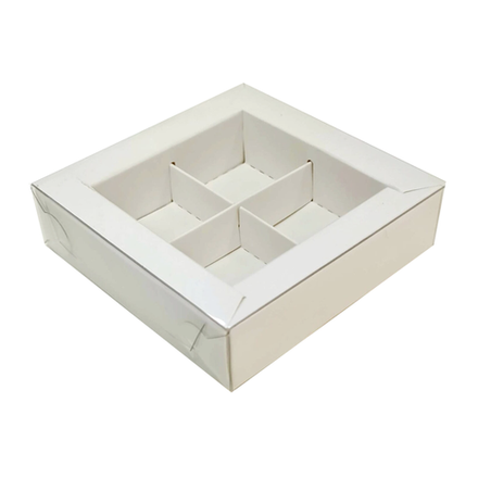 Коробка для 4 конфет с пластиковой крышкой 120*120*30 мм (белая)