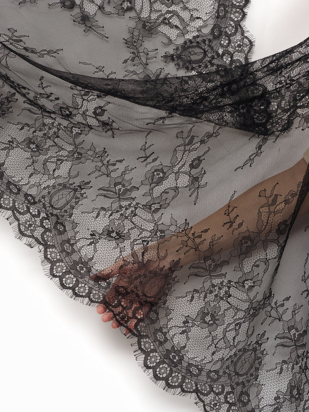 Кружево шантильи черное неэластичное ширина 70 см купон 2.9 м