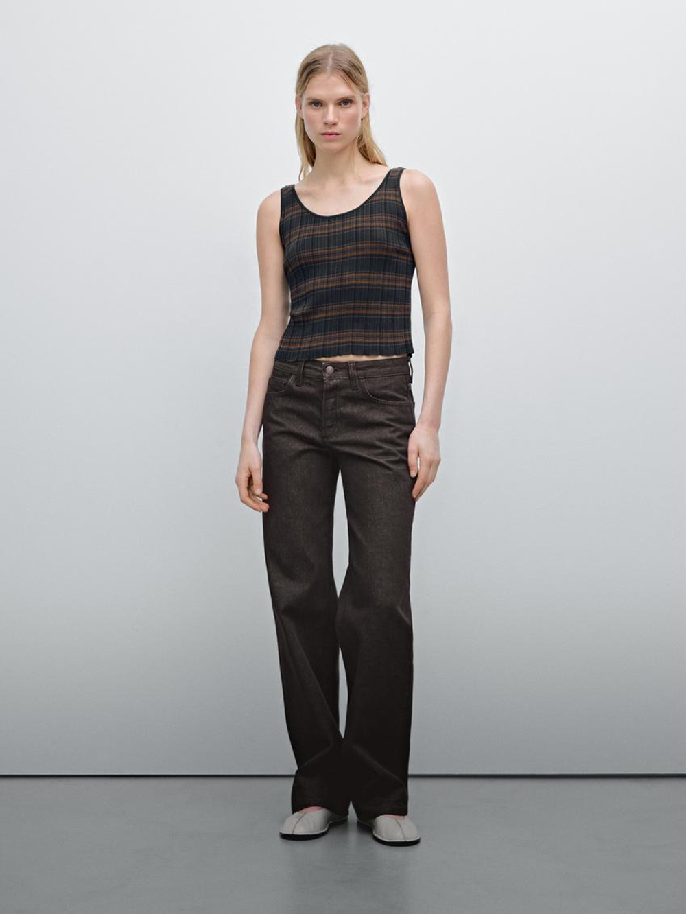 Massimo Dutti Джинсы со средней посадкой и широкими штанинами, коричневый