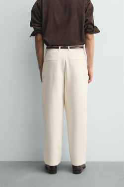 ZARA БРЮКИ RELAXED FIT СО СКЛАДКАМИ, ЖЕЛТОВАТО-БЕЛЫЙ