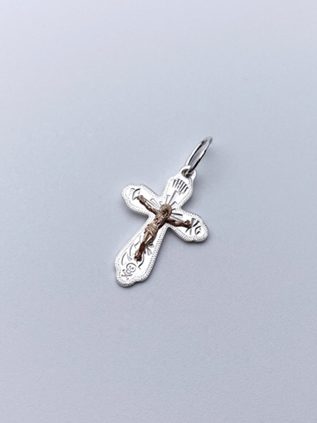 Крест из серебра/Родий,Алмазная огранка/С подвижным ухом/С алмазной огранкой