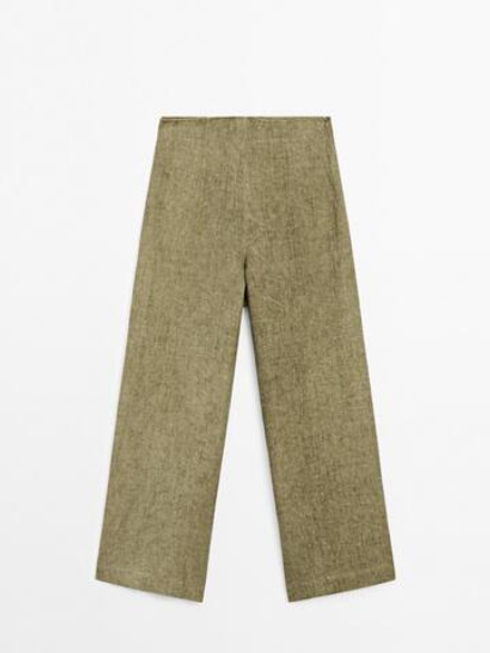 Massimo Dutti Струящиеся брюки из 100% льна, оливковый
