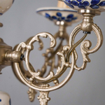 Антикварная керамическая люстра с росписью и бронзовым основанием