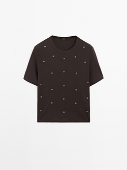Massimo Dutti Футболка оверсайз с люверсами, коричневый