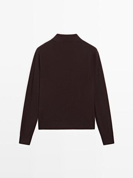 Massimo Dutti Свитер с воротником-поло, коричневый