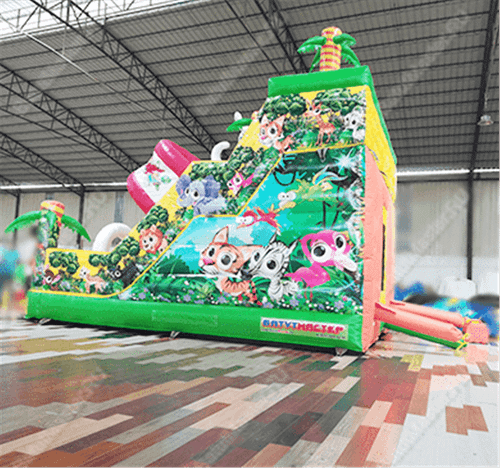 Надувной батут-горка "Слоник в джунглях",с переходом  6*5*5,5 м