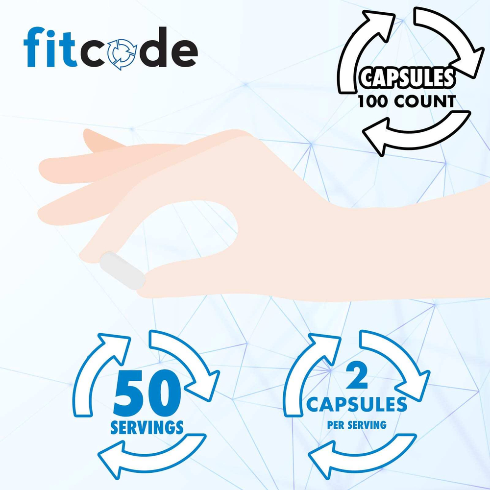fitcode, L-аргинин, с повышенной силой действия, 1500 мг, 100 капсул (750 мг в 1 капсуле)