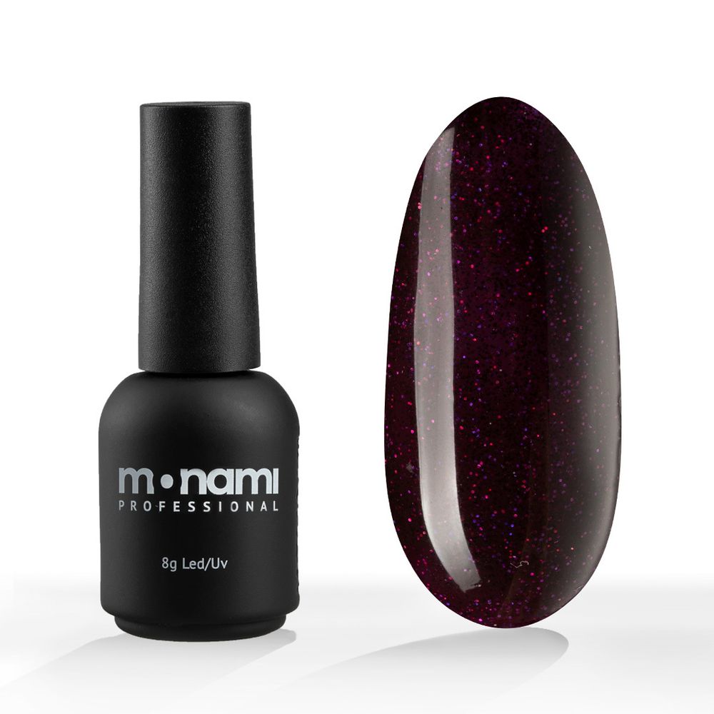 Monami Гель-лак 2023 Main color 6 – цвет бургунди с фиолетовыми и пурпурными нотами в сочетании с блестками