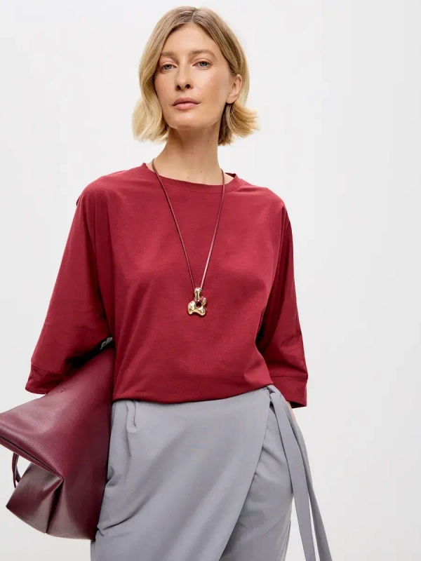 Футболка оверсайз большие размеры летучая мышь винный