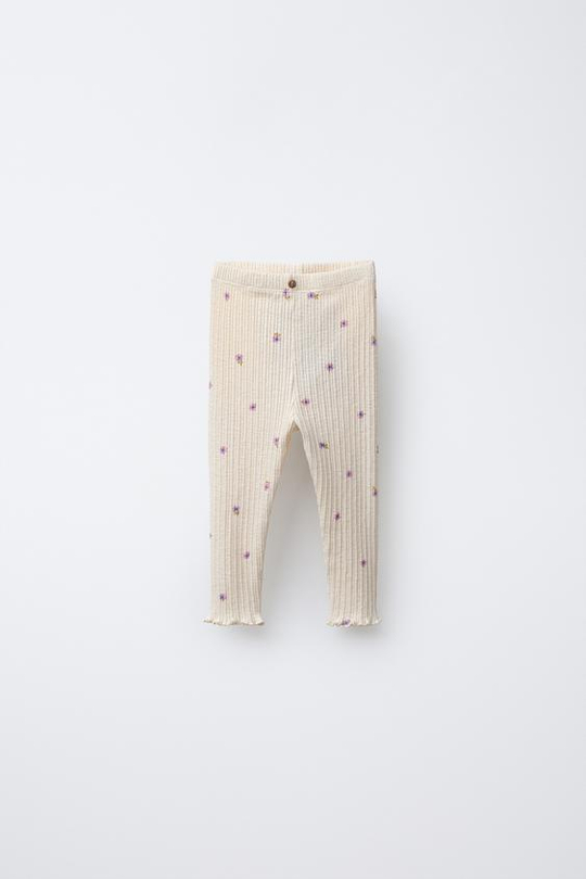 ZARA ЛЕГИНСЫ С ЦВЕТОЧНЫМ РИСУНКОМ, ЭКРЮ
